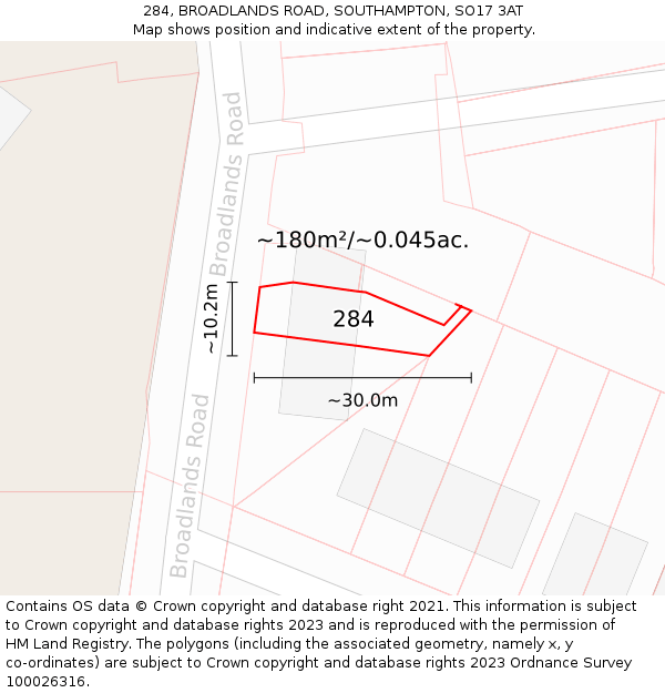 284, BROADLANDS ROAD, SOUTHAMPTON, SO17 3AT: Plot and title map