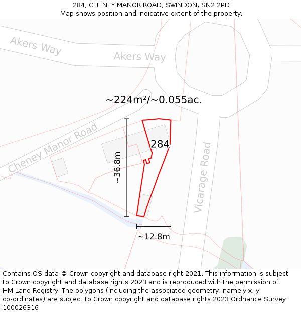 284, CHENEY MANOR ROAD, SWINDON, SN2 2PD: Plot and title map