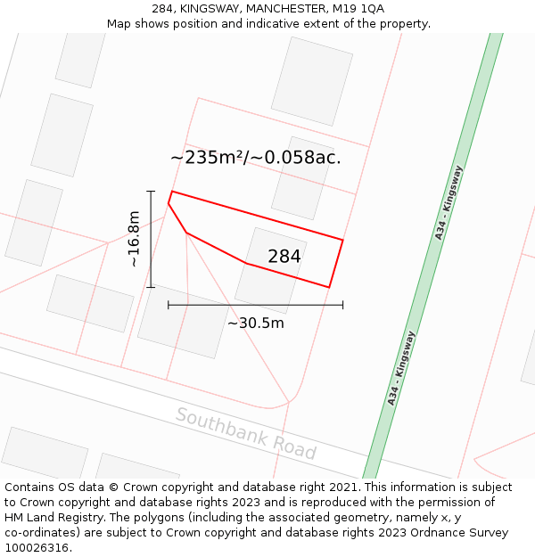 284, KINGSWAY, MANCHESTER, M19 1QA: Plot and title map