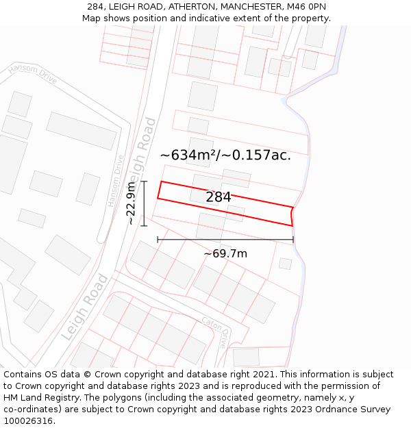 284, LEIGH ROAD, ATHERTON, MANCHESTER, M46 0PN: Plot and title map