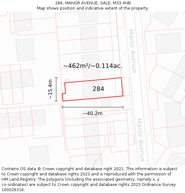 284, MANOR AVENUE, SALE, M33 4NB: Plot and title map