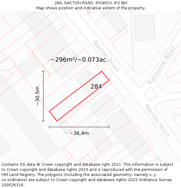 284, NACTON ROAD, IPSWICH, IP3 9JH: Plot and title map