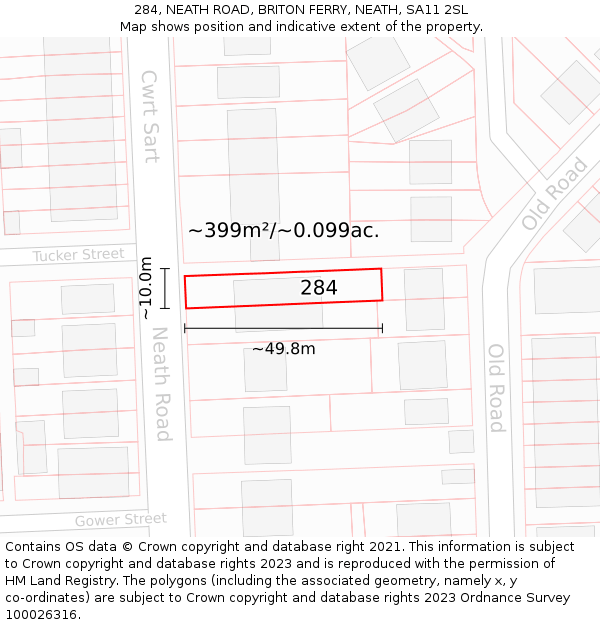 284, NEATH ROAD, BRITON FERRY, NEATH, SA11 2SL: Plot and title map