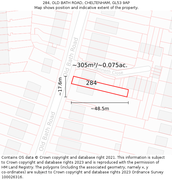 284, OLD BATH ROAD, CHELTENHAM, GL53 9AP: Plot and title map