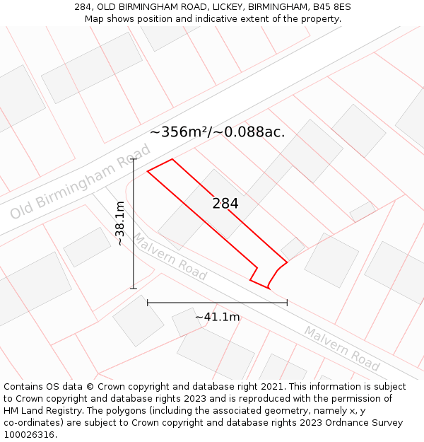 284, OLD BIRMINGHAM ROAD, LICKEY, BIRMINGHAM, B45 8ES: Plot and title map