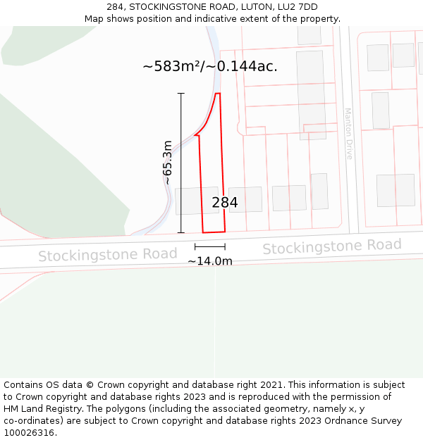 284, STOCKINGSTONE ROAD, LUTON, LU2 7DD: Plot and title map