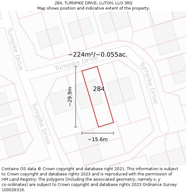 284, TURNPIKE DRIVE, LUTON, LU3 3RQ: Plot and title map