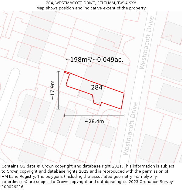 284, WESTMACOTT DRIVE, FELTHAM, TW14 9XA: Plot and title map