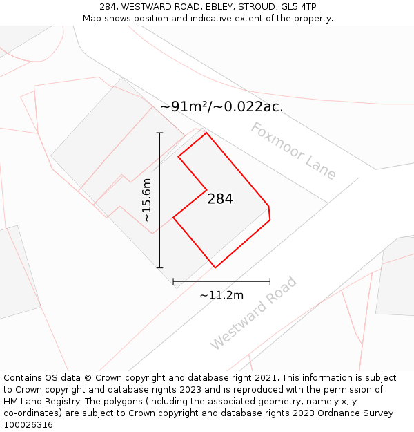 284, WESTWARD ROAD, EBLEY, STROUD, GL5 4TP: Plot and title map