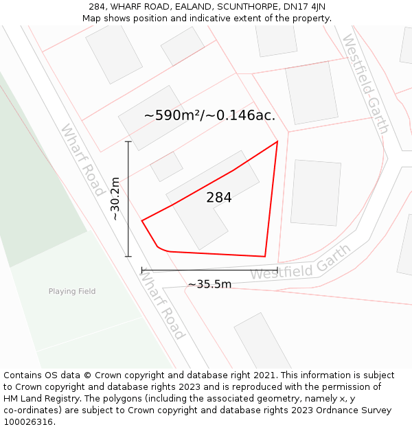 284, WHARF ROAD, EALAND, SCUNTHORPE, DN17 4JN: Plot and title map