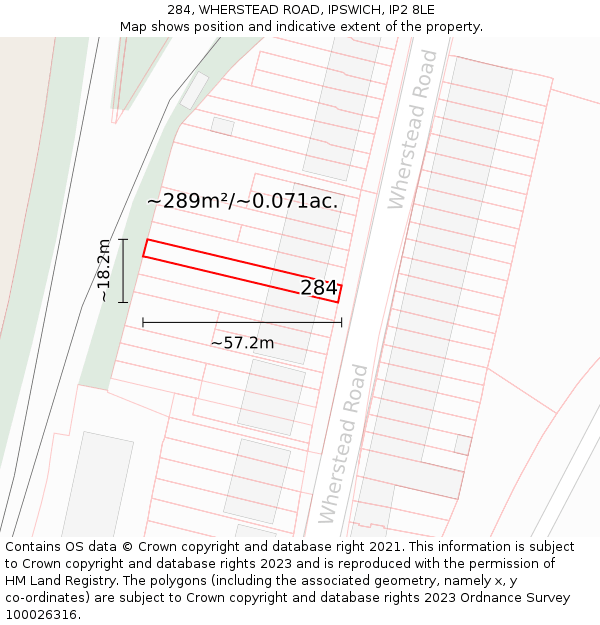 284, WHERSTEAD ROAD, IPSWICH, IP2 8LE: Plot and title map