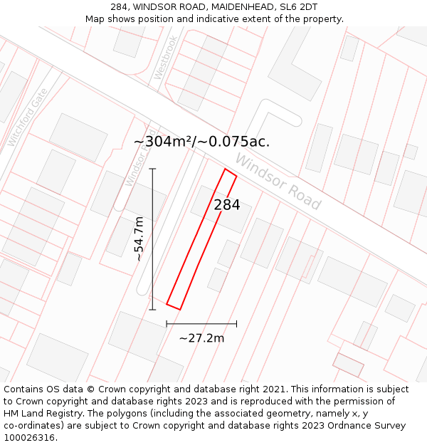 284, WINDSOR ROAD, MAIDENHEAD, SL6 2DT: Plot and title map