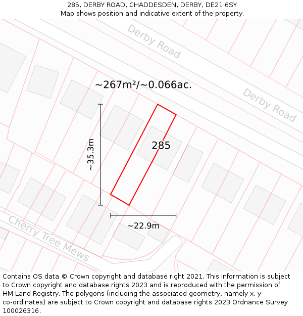 285, DERBY ROAD, CHADDESDEN, DERBY, DE21 6SY: Plot and title map