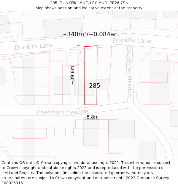 285, DUNKIRK LANE, LEYLAND, PR26 7SN: Plot and title map