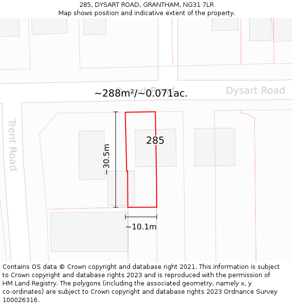 285, DYSART ROAD, GRANTHAM, NG31 7LR: Plot and title map