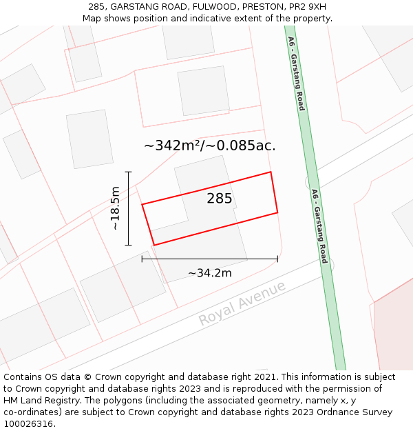 285, GARSTANG ROAD, FULWOOD, PRESTON, PR2 9XH: Plot and title map