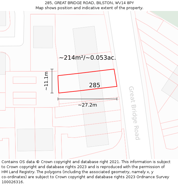 285, GREAT BRIDGE ROAD, BILSTON, WV14 8PY: Plot and title map