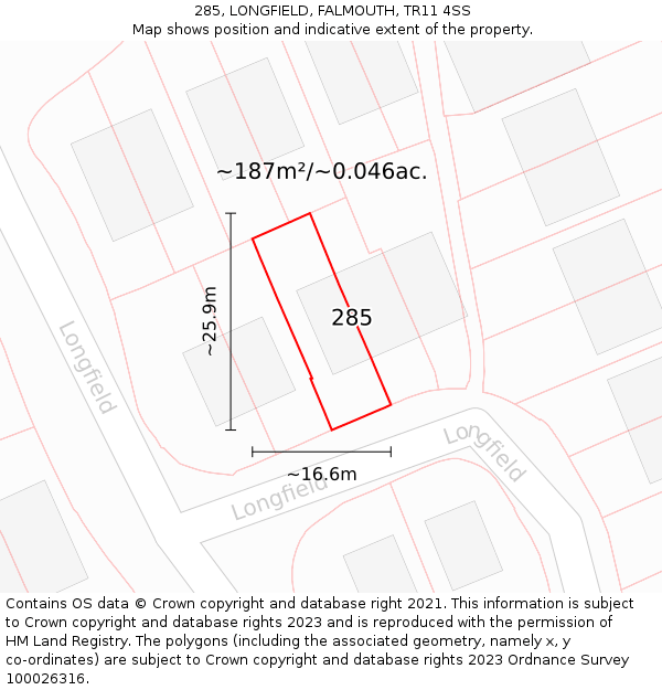 285, LONGFIELD, FALMOUTH, TR11 4SS: Plot and title map