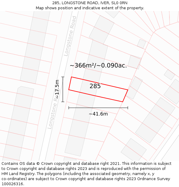 285, LONGSTONE ROAD, IVER, SL0 0RN: Plot and title map