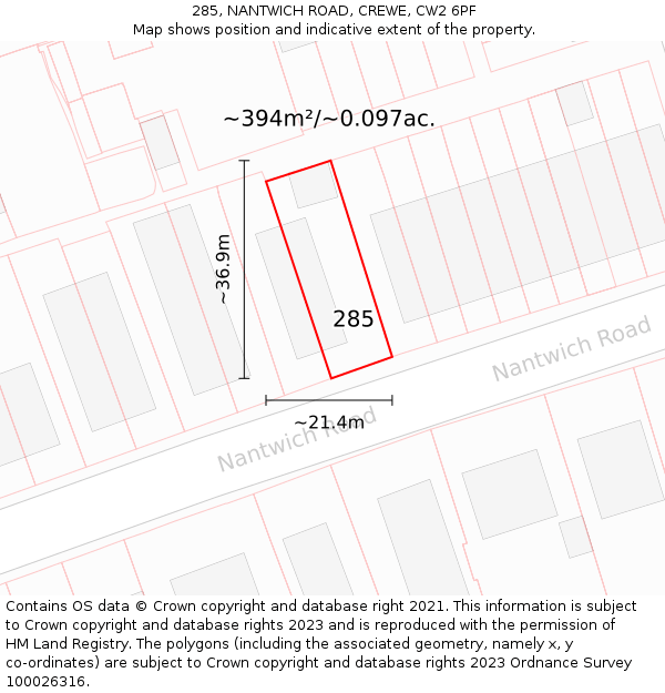 285, NANTWICH ROAD, CREWE, CW2 6PF: Plot and title map