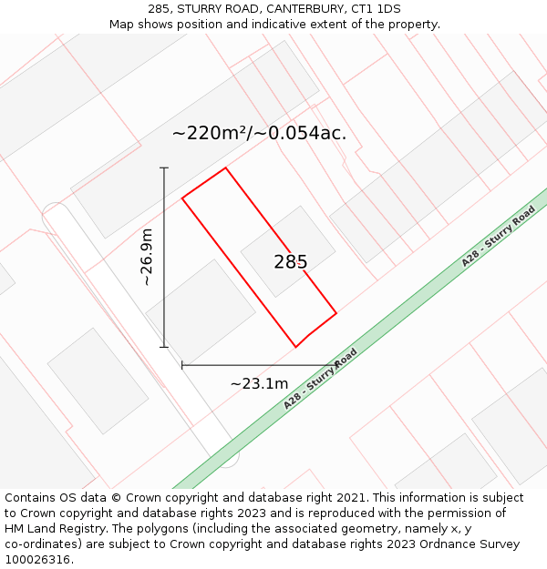 285, STURRY ROAD, CANTERBURY, CT1 1DS: Plot and title map