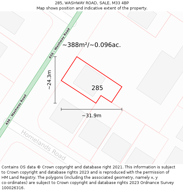 285, WASHWAY ROAD, SALE, M33 4BP: Plot and title map