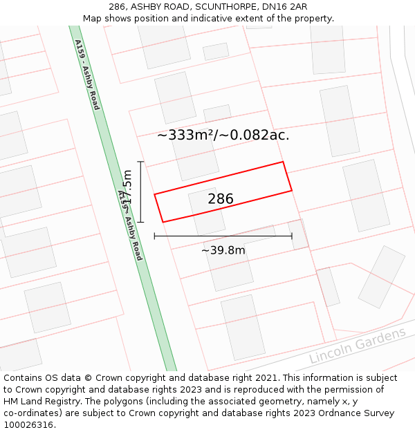 286, ASHBY ROAD, SCUNTHORPE, DN16 2AR: Plot and title map