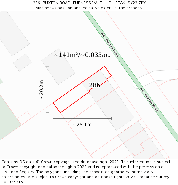 286, BUXTON ROAD, FURNESS VALE, HIGH PEAK, SK23 7PX: Plot and title map