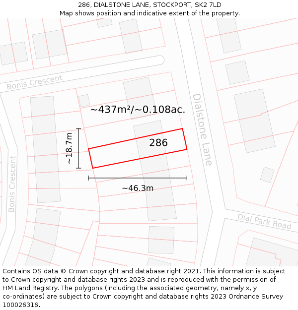 286, DIALSTONE LANE, STOCKPORT, SK2 7LD: Plot and title map