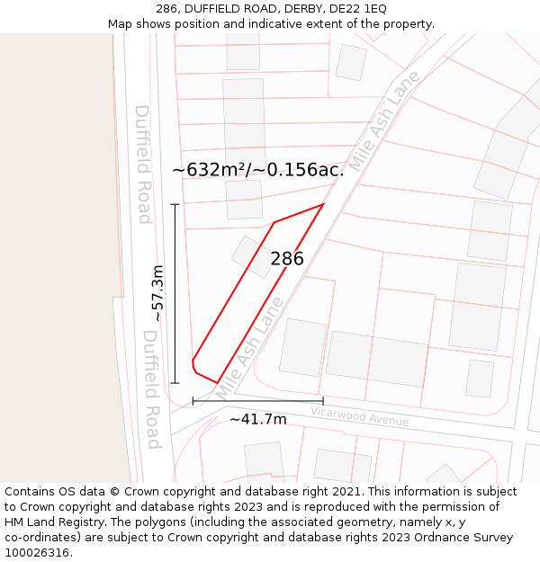 286, DUFFIELD ROAD, DERBY, DE22 1EQ: Plot and title map