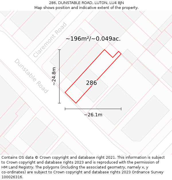 286, DUNSTABLE ROAD, LUTON, LU4 8JN: Plot and title map