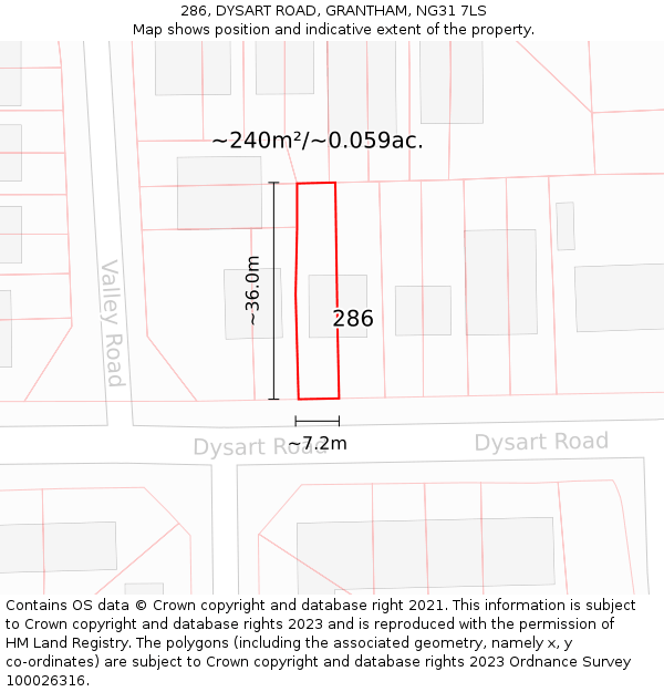 286, DYSART ROAD, GRANTHAM, NG31 7LS: Plot and title map