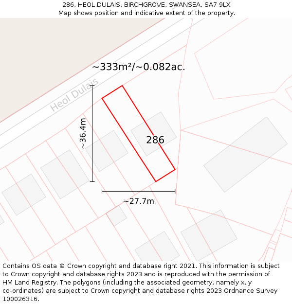 286, HEOL DULAIS, BIRCHGROVE, SWANSEA, SA7 9LX: Plot and title map