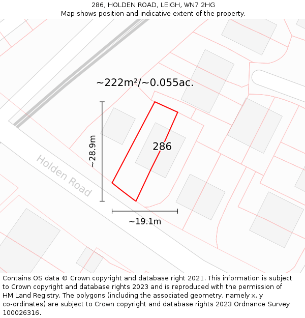 286, HOLDEN ROAD, LEIGH, WN7 2HG: Plot and title map