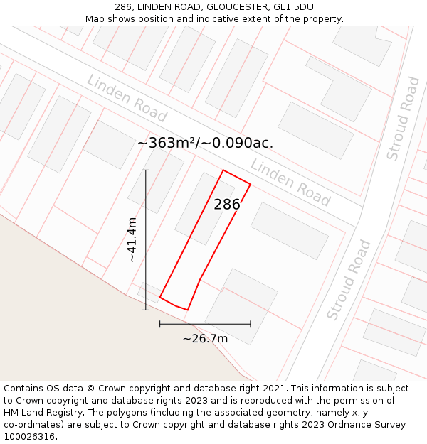 286, LINDEN ROAD, GLOUCESTER, GL1 5DU: Plot and title map