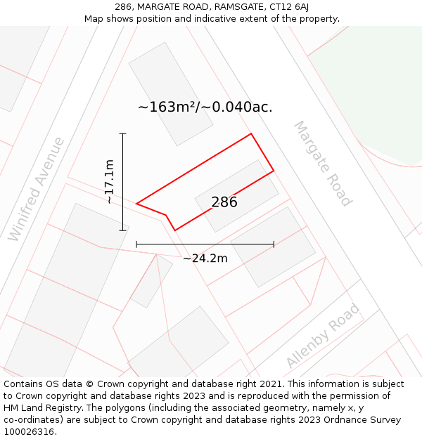 286, MARGATE ROAD, RAMSGATE, CT12 6AJ: Plot and title map