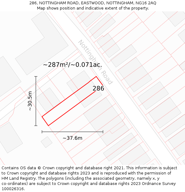 286, NOTTINGHAM ROAD, EASTWOOD, NOTTINGHAM, NG16 2AQ: Plot and title map