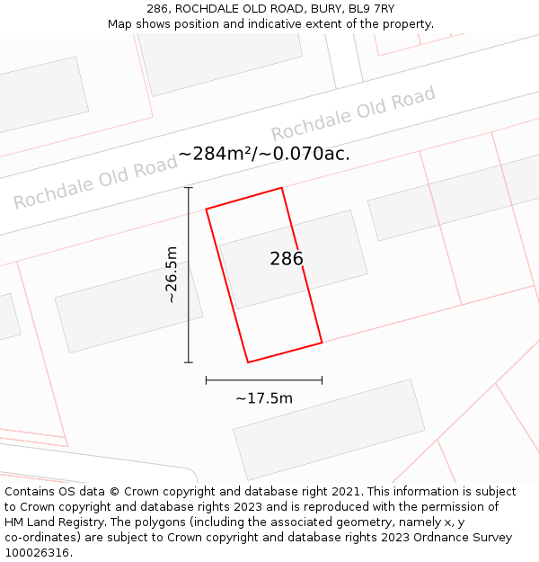 286, ROCHDALE OLD ROAD, BURY, BL9 7RY: Plot and title map