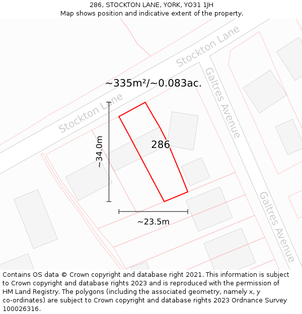 286, STOCKTON LANE, YORK, YO31 1JH: Plot and title map