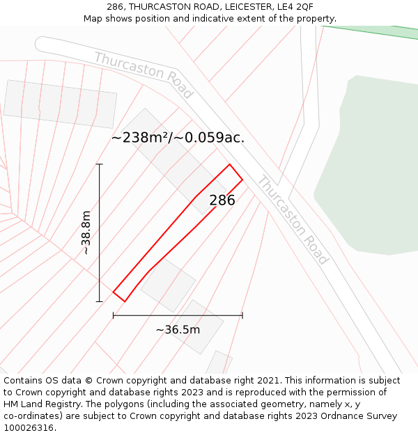 286, THURCASTON ROAD, LEICESTER, LE4 2QF: Plot and title map