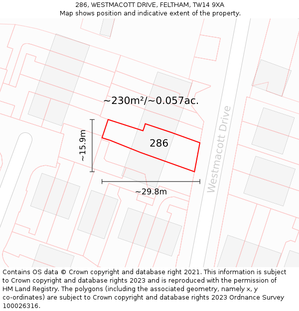 286, WESTMACOTT DRIVE, FELTHAM, TW14 9XA: Plot and title map