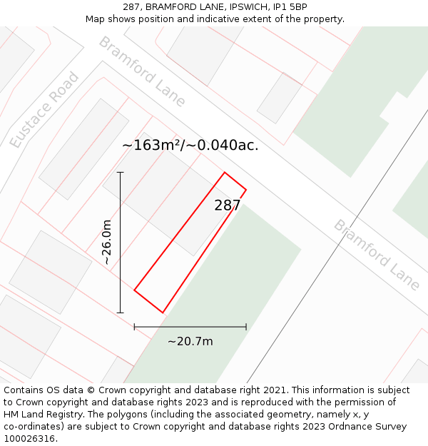 287, BRAMFORD LANE, IPSWICH, IP1 5BP: Plot and title map