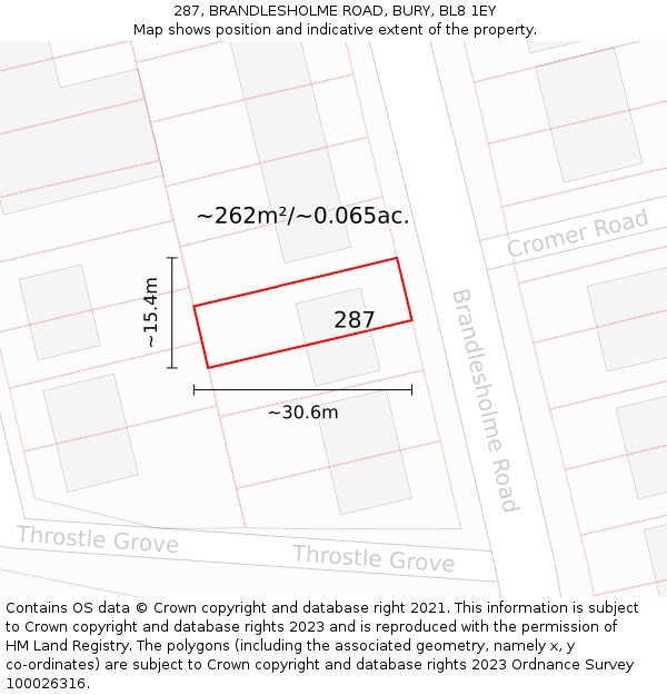 287, BRANDLESHOLME ROAD, BURY, BL8 1EY: Plot and title map