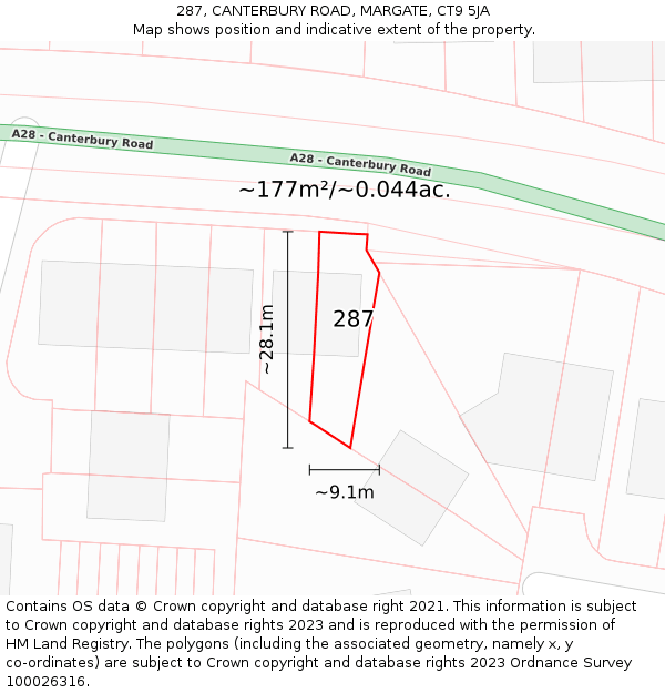 287, CANTERBURY ROAD, MARGATE, CT9 5JA: Plot and title map