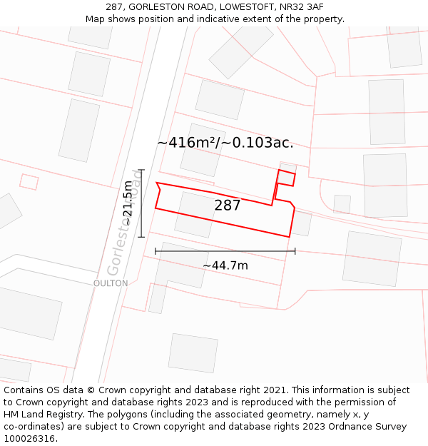 287, GORLESTON ROAD, LOWESTOFT, NR32 3AF: Plot and title map