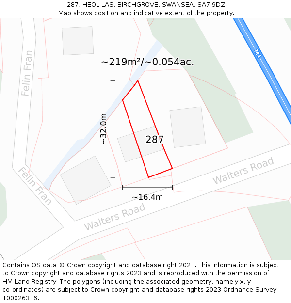 287, HEOL LAS, BIRCHGROVE, SWANSEA, SA7 9DZ: Plot and title map