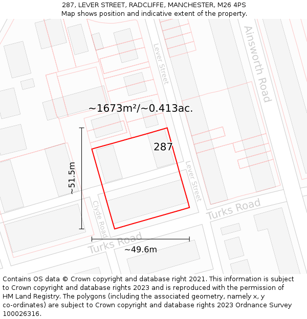 287, LEVER STREET, RADCLIFFE, MANCHESTER, M26 4PS: Plot and title map