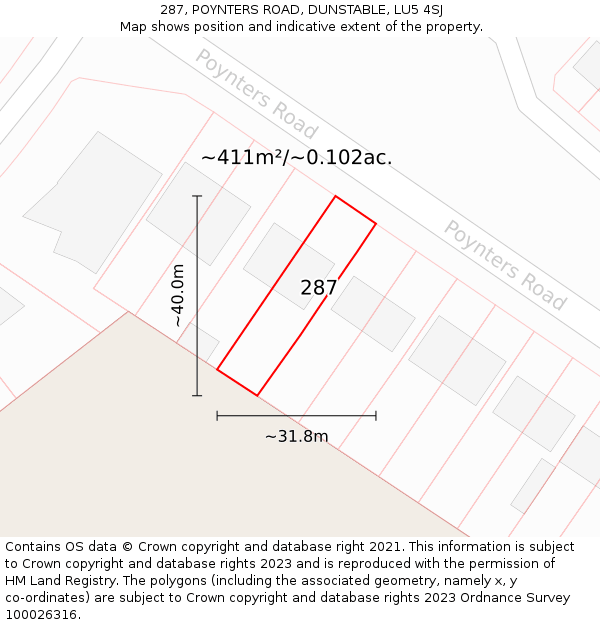 287, POYNTERS ROAD, DUNSTABLE, LU5 4SJ: Plot and title map