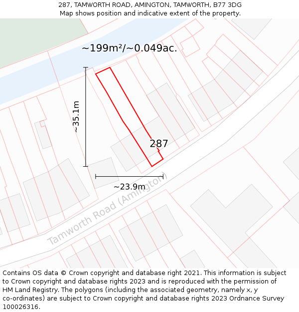 287, TAMWORTH ROAD, AMINGTON, TAMWORTH, B77 3DG: Plot and title map