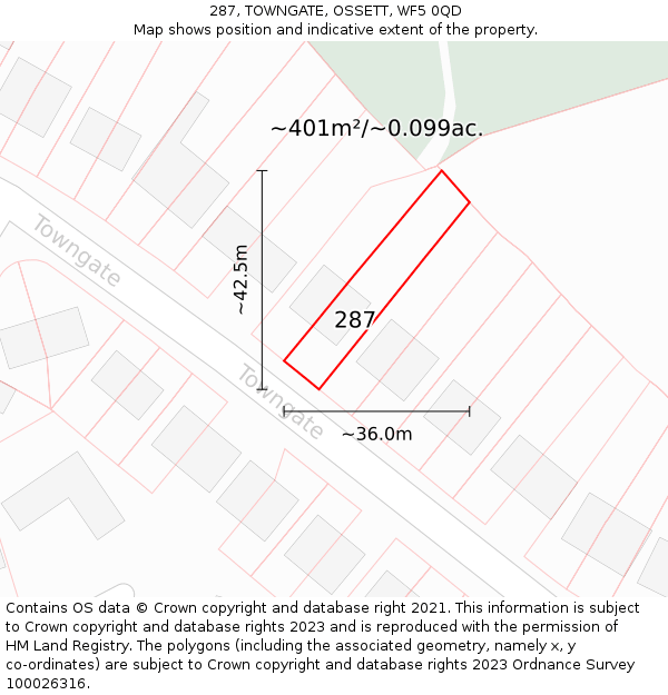 287, TOWNGATE, OSSETT, WF5 0QD: Plot and title map